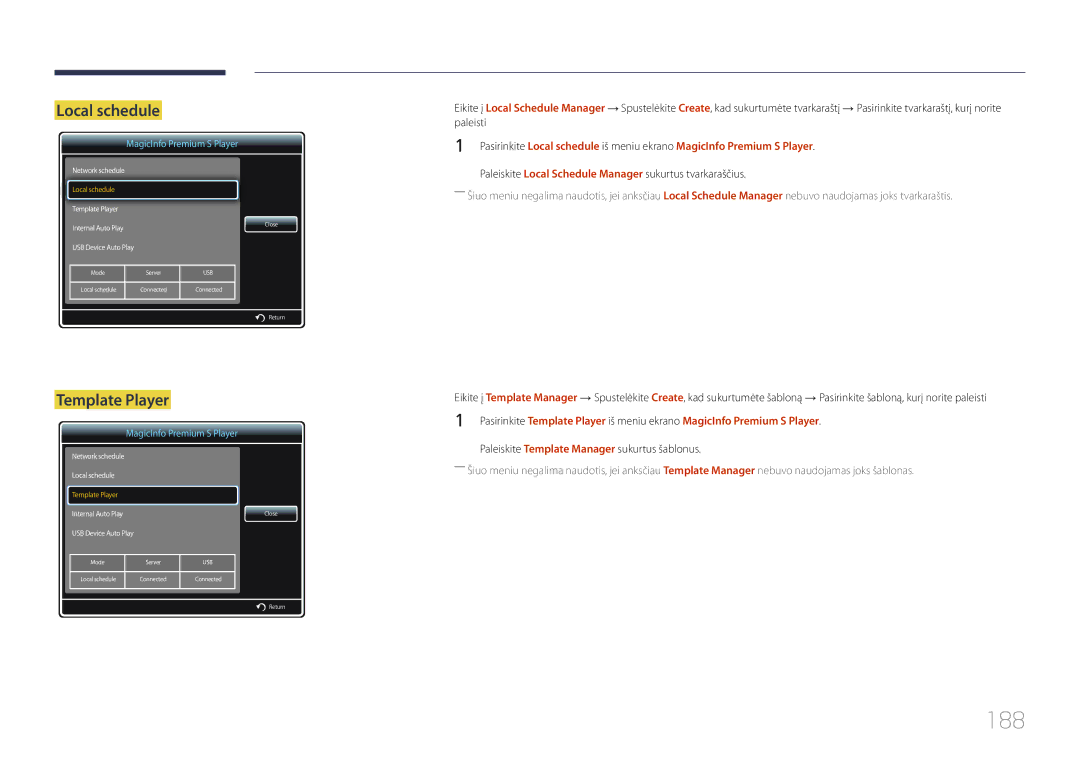 Samsung LH46UDCPLBB/EN manual 188, Template Player 