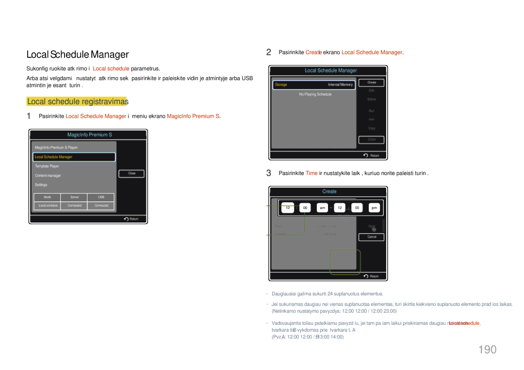 Samsung LH46UDCPLBB/EN manual 190, Local Schedule Manager 