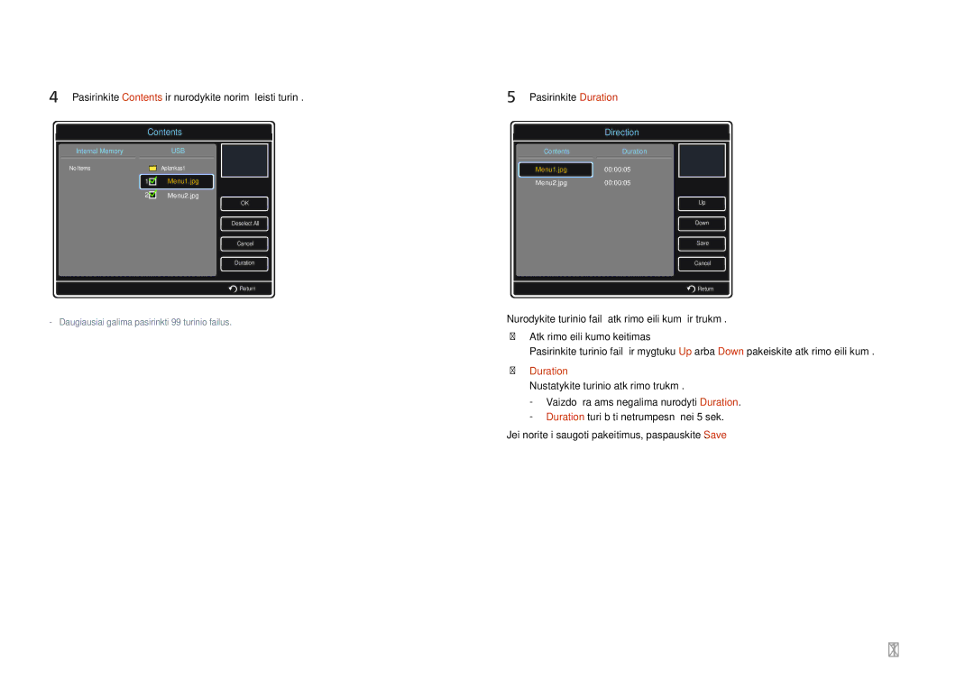 Samsung LH46UDCPLBB/EN manual 191, Pasirinkite Contents ir nurodykite norimą leisti turinį 