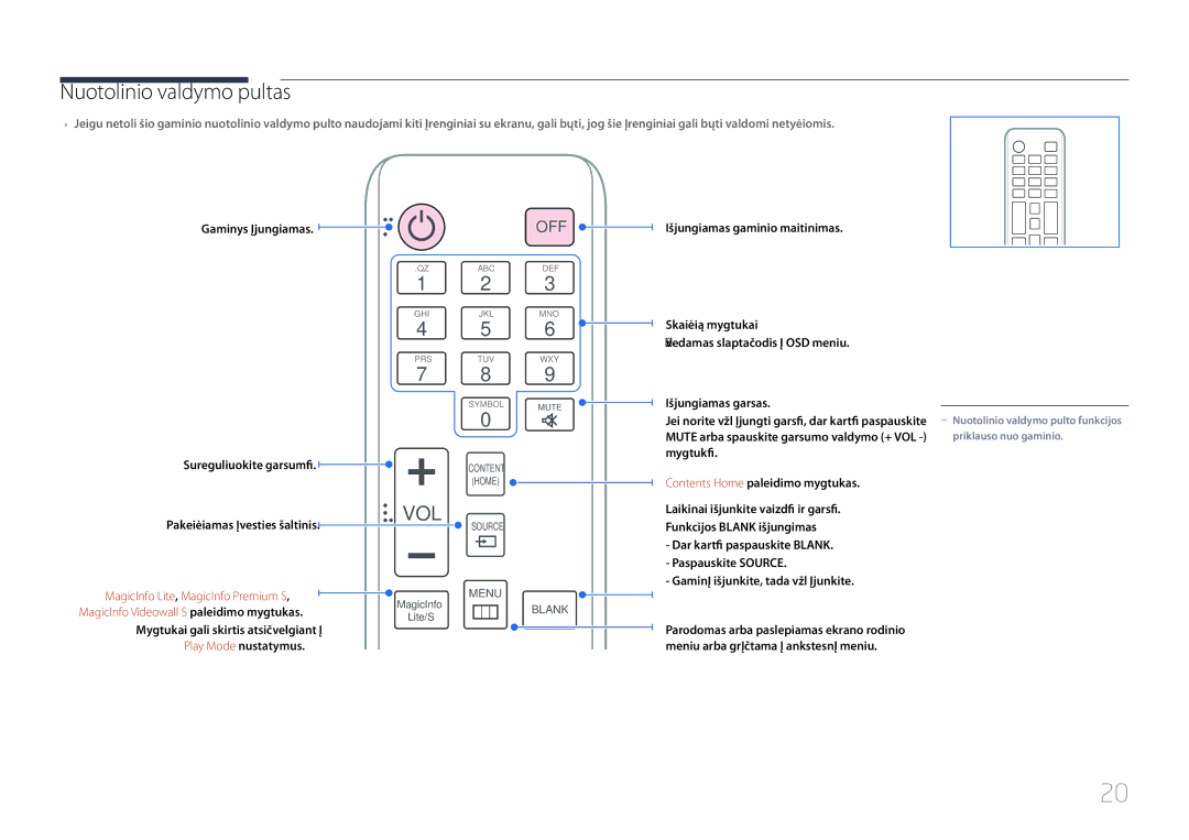 Samsung LH46UDCPLBB/EN manual Nuotolinio valdymo pultas, Gaminys įjungiamas 