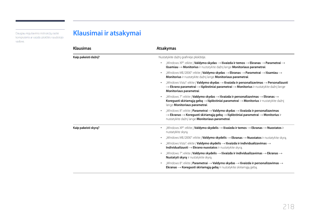 Samsung LH46UDCPLBB/EN manual Klausimai ir atsakymai, 218, Klausimas Atsakymas 