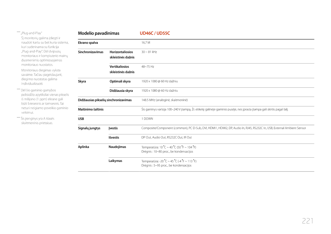 Samsung LH46UDCPLBB/EN manual 221 