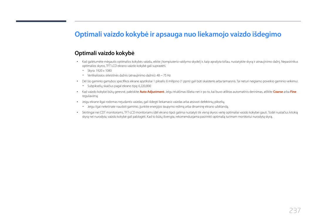 Samsung LH46UDCPLBB/EN manual 237, Optimali vaizdo kokybė 