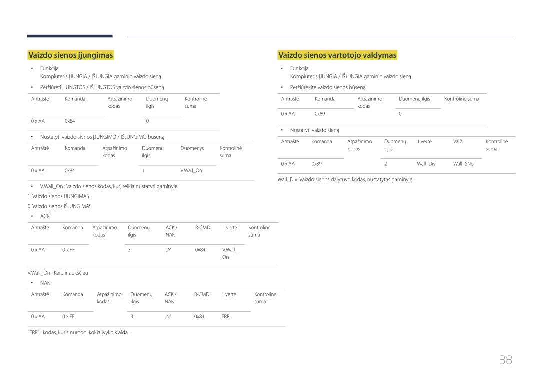 Samsung LH46UDCPLBB/EN manual Vaizdo sienos įjungimas, Vaizdo sienos vartotojo valdymas, Nustatyti vaizdo sieną 