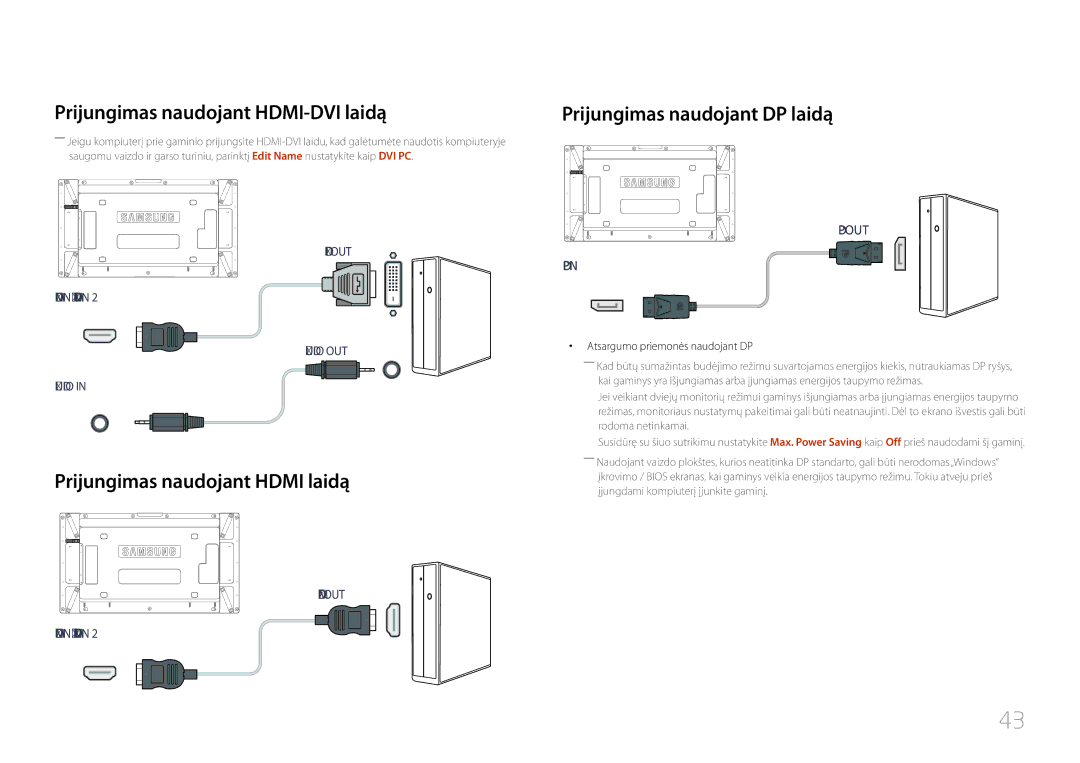 Samsung LH46UDCPLBB/EN manual Prijungimas naudojant HDMI-DVI laidą, Prijungimas naudojant Hdmi laidą 