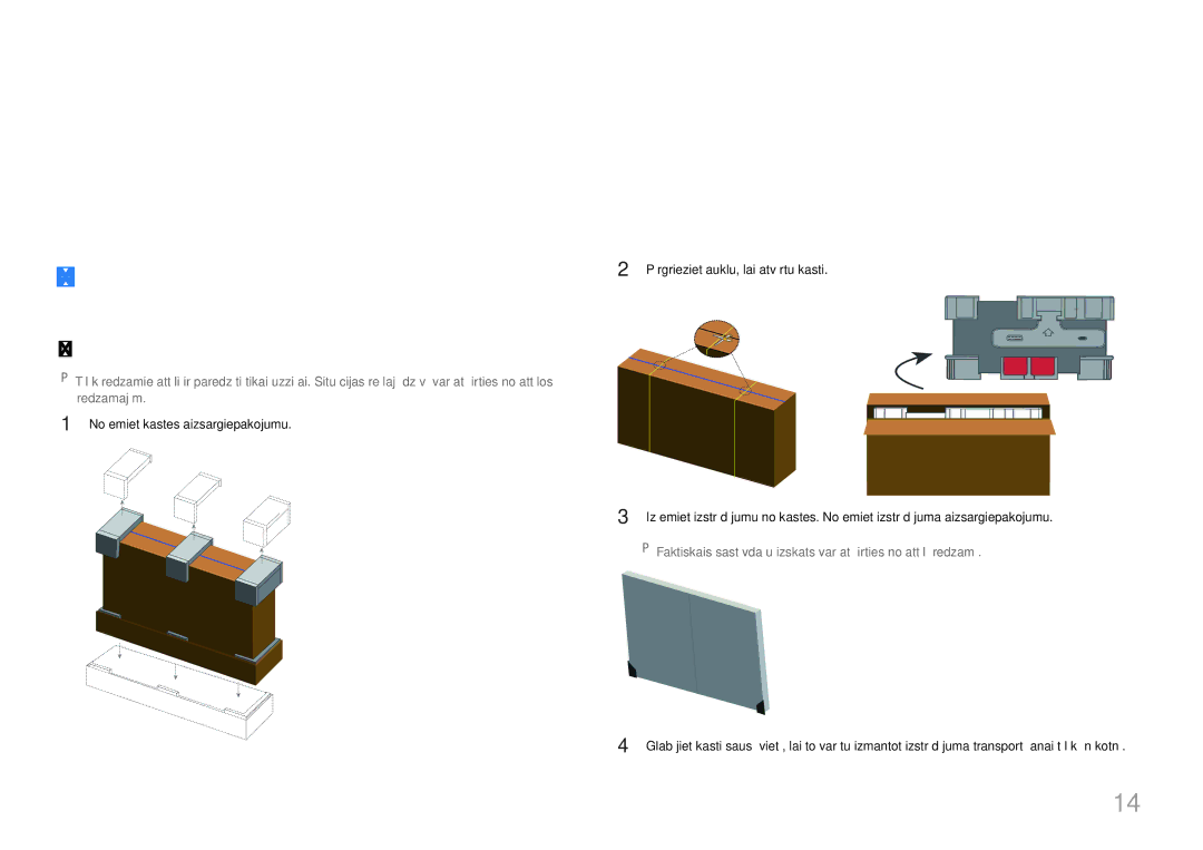 Samsung LH46UDCPLBB/EN manual Sagatavošana, Satura pārbaude, Iesaiņojuma noņemšana, Noņemiet kastes aizsargiepakojumu 