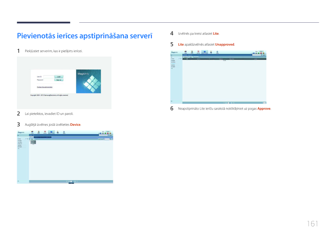 Samsung LH46UDCPLBB/EN manual Pievienotās ierīces apstiprināšana serverī, 161 