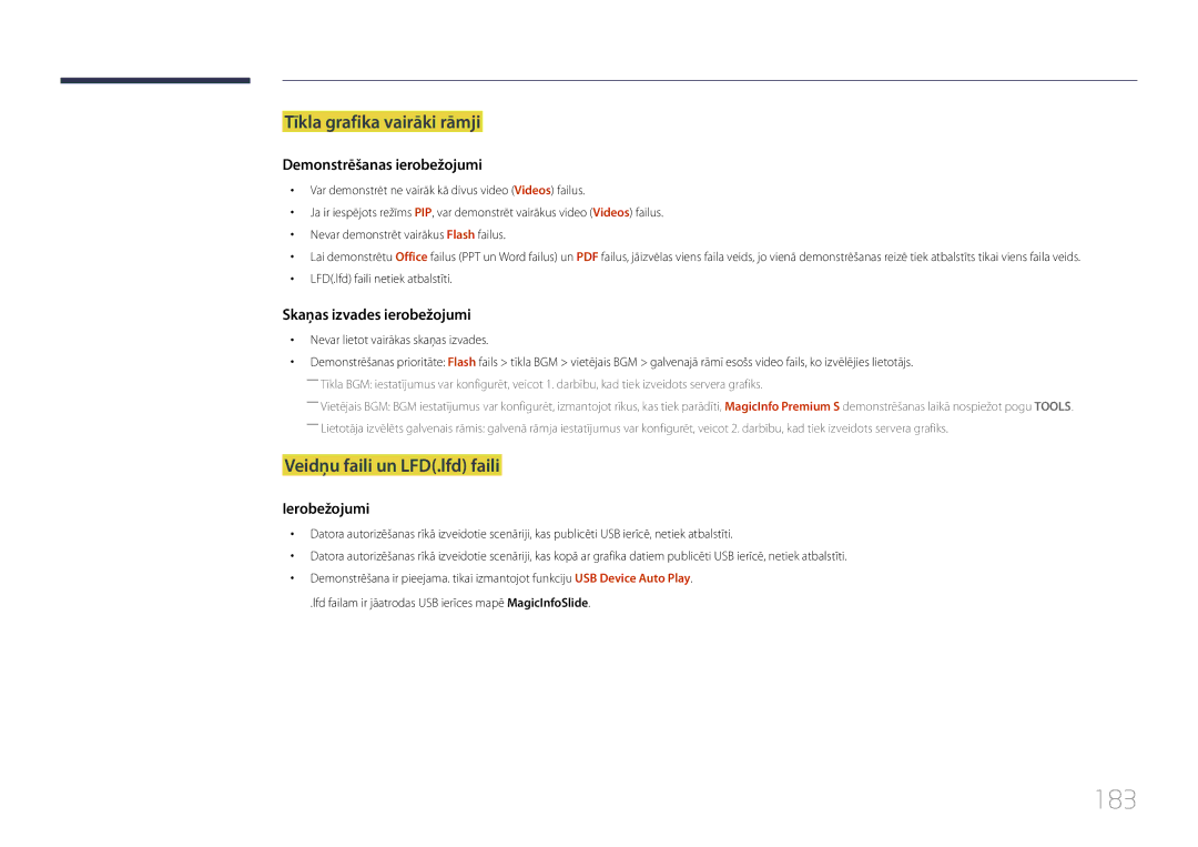 Samsung LH46UDCPLBB/EN manual 183, Tīkla grafika vairāki rāmji, Veidņu faili un LFD.lfd faili 