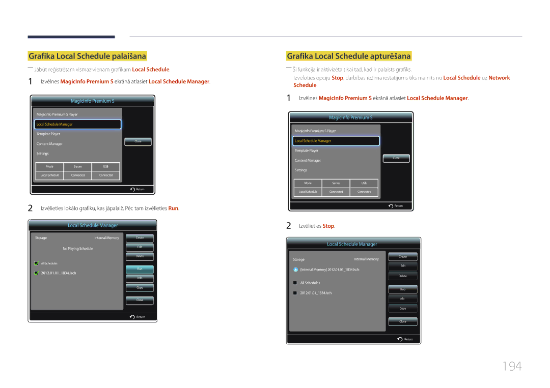 Samsung LH46UDCPLBB/EN manual 194, Grafika Local Schedule palaišana 