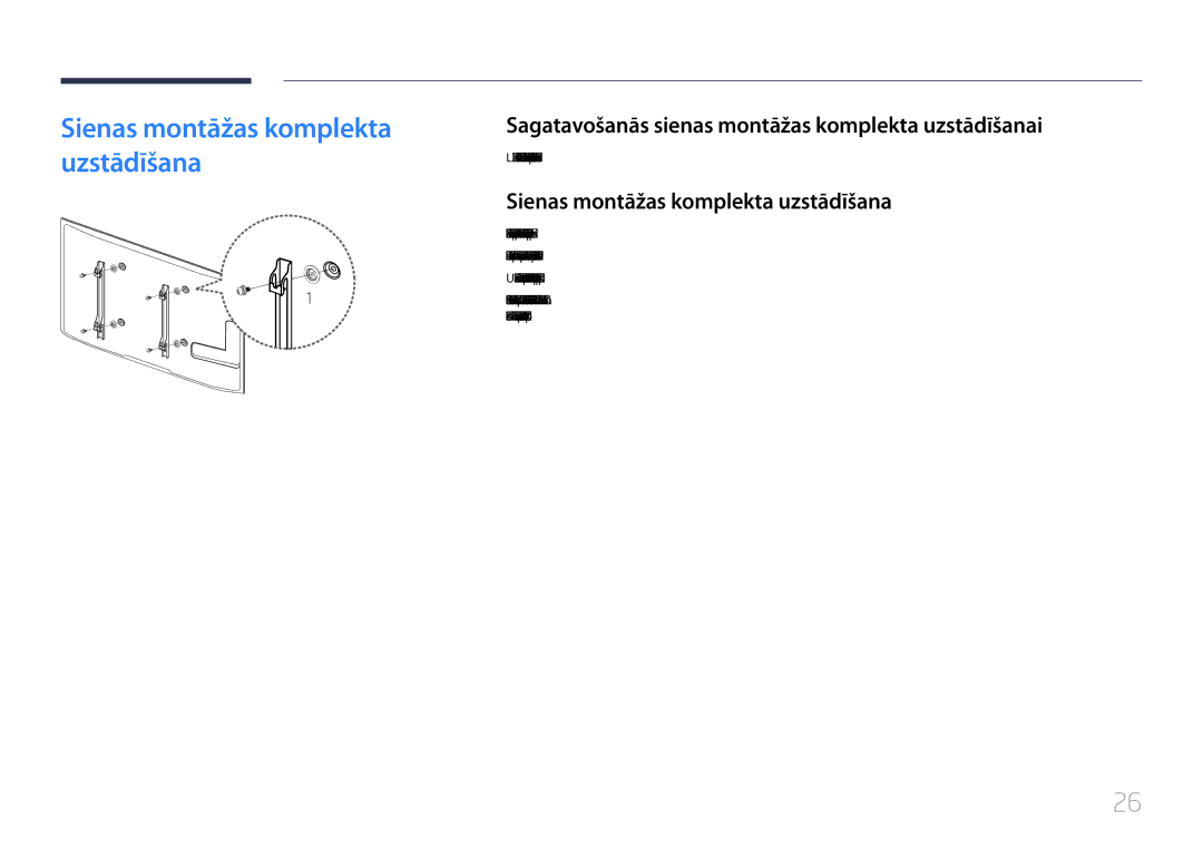 Samsung LH46UDCPLBB/EN manual Sienas montāžas komplekta uzstādīšana, Sagatavošanās sienas montāžas komplekta uzstādīšanai 