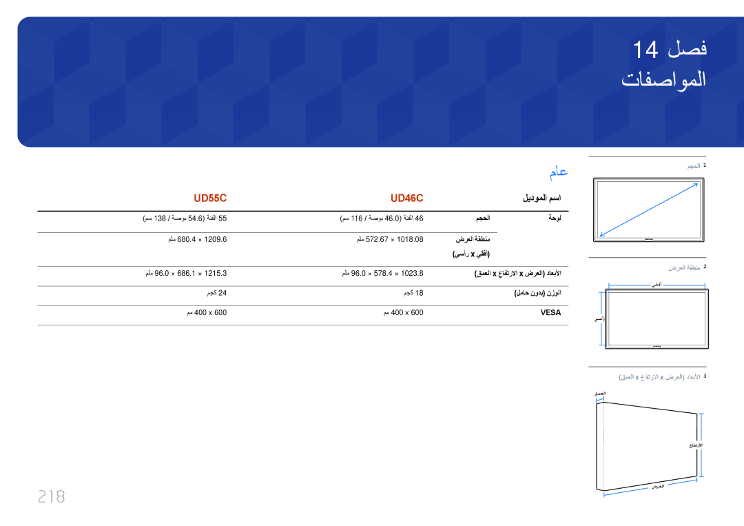 Samsung LH55UDCPLBB/NG, LH46UDCPLBB/NG, LH46UDCPLBB/UE manual تافصاوملا, ماع, 218, ليدوملا مسا 