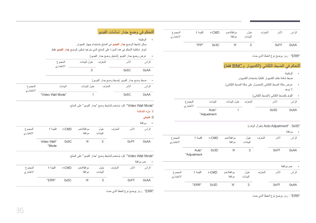 Samsung LH46UDCPLBB/NG ويديفلا تاشاش رادج عضو يف مكحتلا, طقف Bncو رتويبمكلا\ يئاقلتلا طبضلا يف مكحتلا, ةشاشلا ءلم, يعيبط 