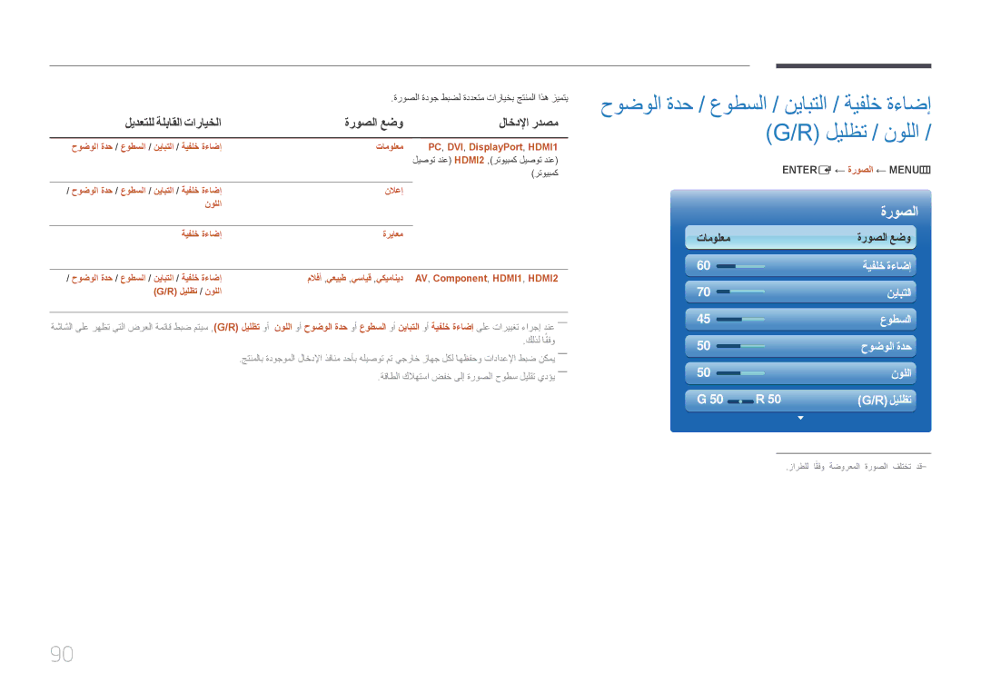 Samsung LH46UDCPLBB/NG ليدعتلل ةلباقلا تارايخلا ةروصلا عضو لاخدلإا ردصم, ةروصلا ةدوج طبضل ةددعتم تارايخب جتنملا اذه زيمتي 