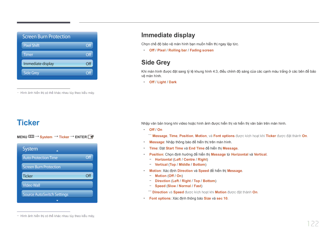 Samsung LH46UDCPLBB/XY, LH55UDCPLBB/XY manual Ticker, 122, Immediate display, Side Grey 