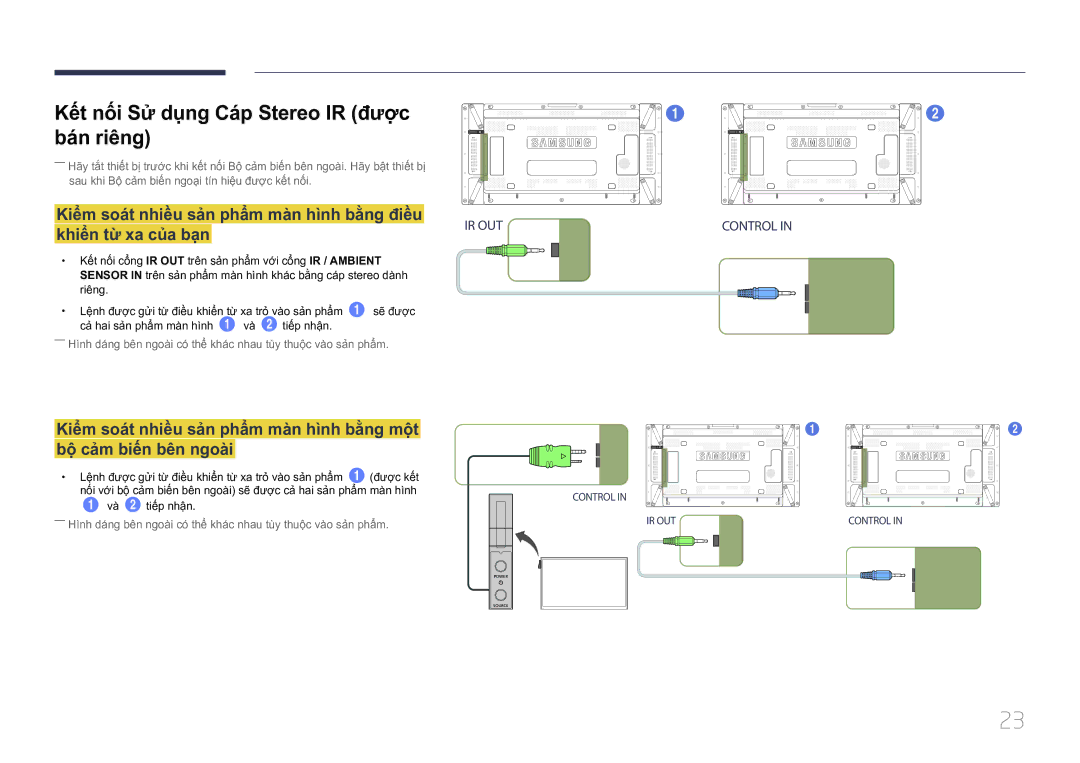 Samsung LH55UDCPLBB/XY, LH46UDCPLBB/XY manual Kết nôi Sử dụng Cáp Stereo IR được bán riêng, Và 2 tiếp nhận 