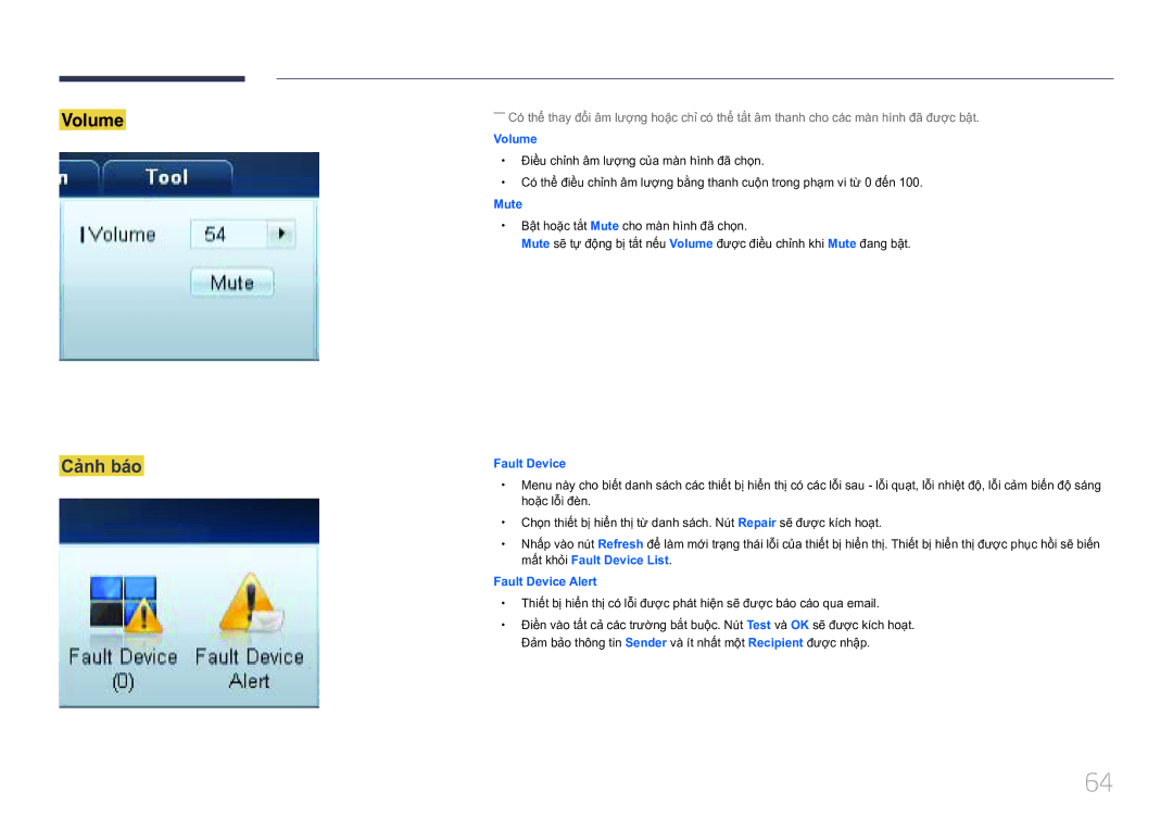 Samsung LH46UDCPLBB/XY, LH55UDCPLBB/XY manual Cảnh báo, Volume 
