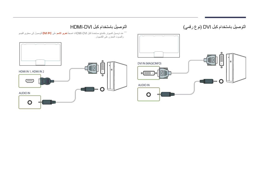 Samsung LH46UDDPUBB/UE, LH46UDDPUBB/EN, LH46UDDPUBB/HD Hdmi-Dvi لبك مادختساب ليصوتلا, يمقر عون Dvi لبك مادختساب ليصوتلا 