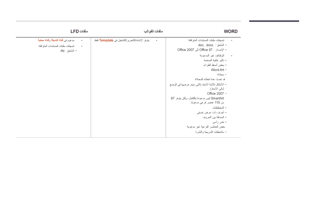 Samsung LH46UDDPUBB/UE, LH46UDDPUBB/EN, LH46UDDPUBB/HD, LH46UDDPUBB/NG manual Lfd تافلم بلاوقلا تافلم, Word 