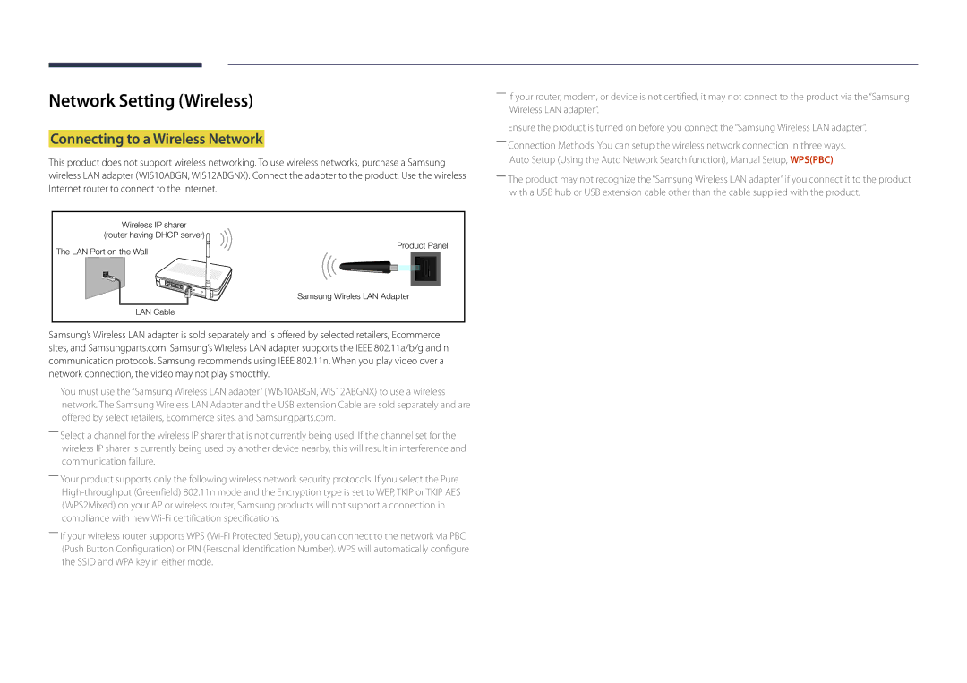 Samsung LH46UDDPUBB/NG, LH46UDDPUBB/EN, LH46UDDPUBB/UE manual Network Setting Wireless, Connecting to a Wireless Network 