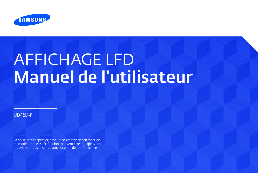 Samsung LH46UDDPUBB/EN manual Affichage LFD Manuel de lutilisateur 