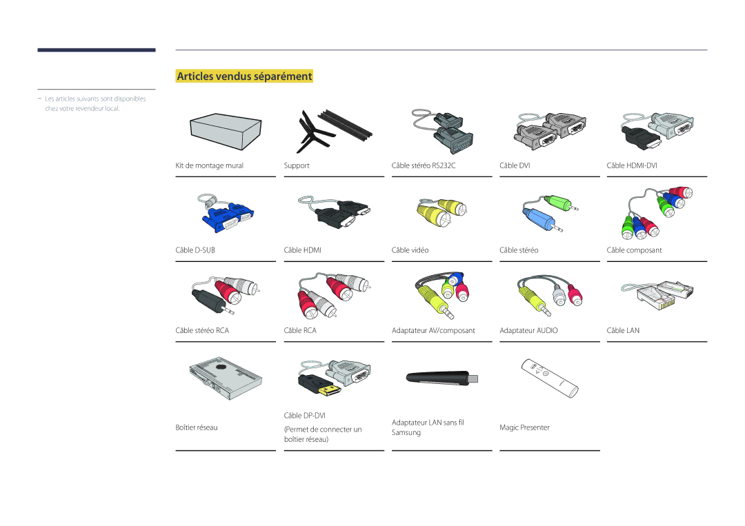 Samsung LH46UDDPUBB/EN manual Articles vendus séparément 