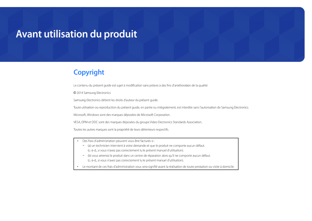 Samsung LH46UDDPUBB/EN manual Avant utilisation du produit, Copyright 