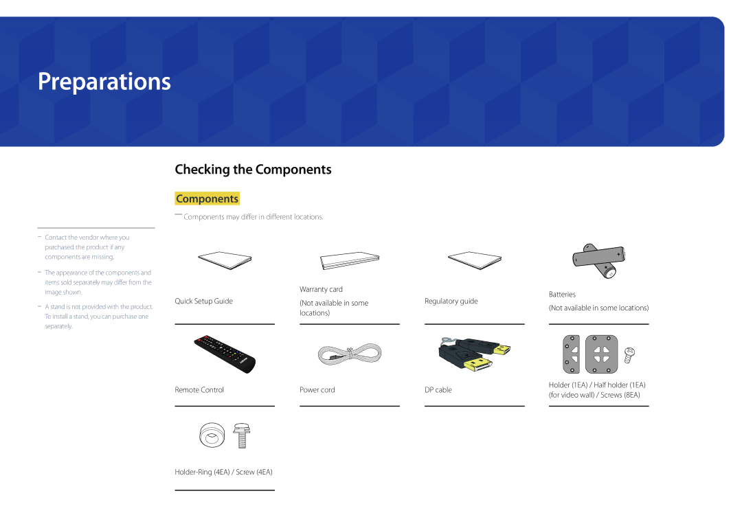 Samsung LH46UDDPUBB/EN manual Checking the Components, Holder-Ring 4EA / Screw 4EA 