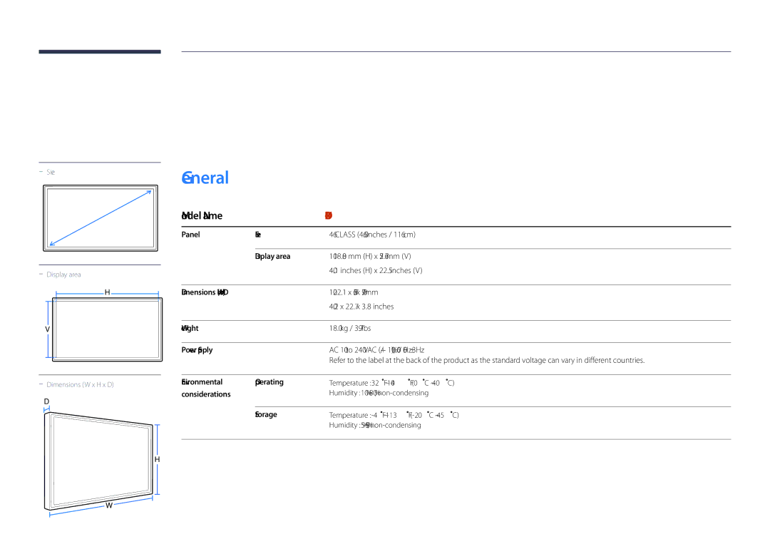 Samsung LH46UDDPUBB/EN manual Specifications 