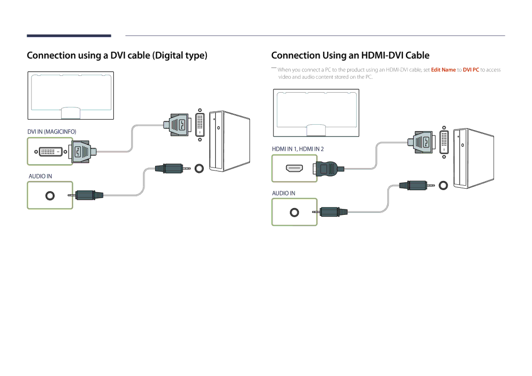 Samsung LH46UDDPUBB/EN manual Connection using a DVI cable Digital type, Connection Using an HDMI-DVI Cable 