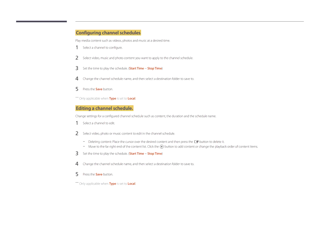 Samsung LH46UDDPUBB/EN manual Configuring channel schedules, Editing a channel schedule 