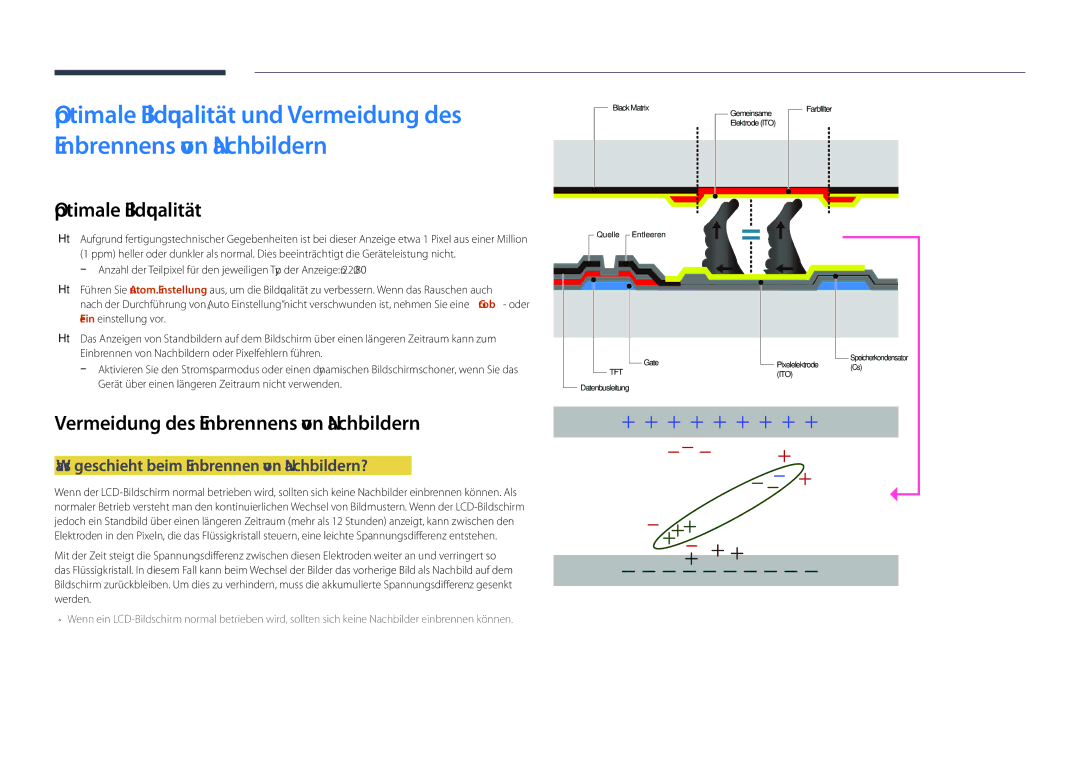 Samsung LH46UDDPUBB/EN manual Optimale Bildqualität, Vermeidung des Einbrennens von Nachbildern 