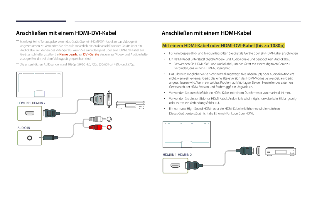 Samsung LH46UDDPUBB/EN manual Mit einem HDMI-Kabel oder HDMI-DVI-Kabel bis zu 1080p, Verbinden, das keinen HDMI-Ausgang hat 