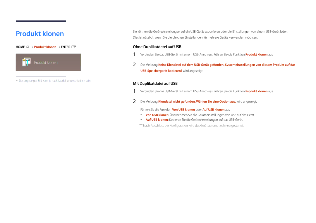 Samsung LH46UDDPUBB/EN manual Produkt klonen, Ohne Duplikatdatei auf USB, Mit Duplikatdatei auf USB 