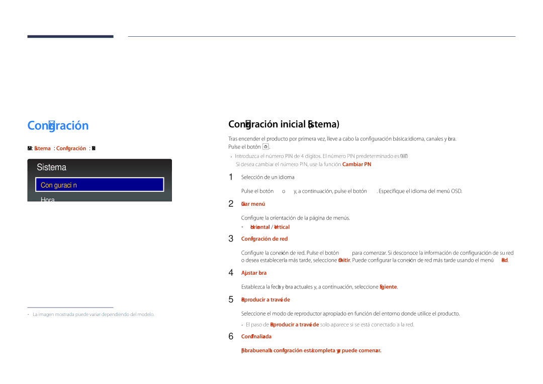 Samsung LH46UDDPUBB/EN manual Configuración inicial Sistema 