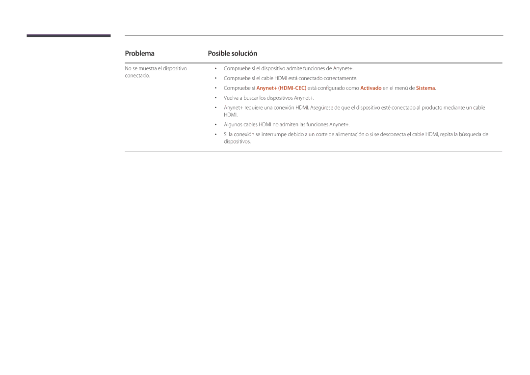 Samsung LH46UDDPUBB/EN manual Problema, Posible solución 