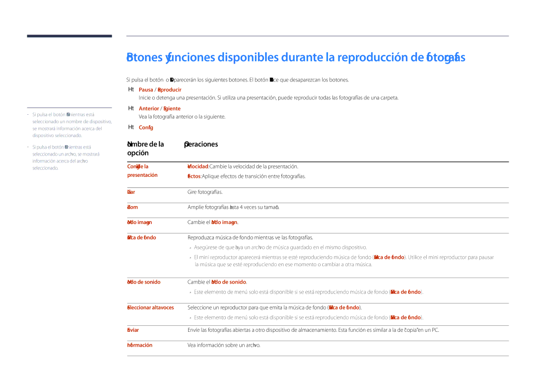 Samsung LH46UDDPUBB/EN manual Nombre de la Operaciones Opción 