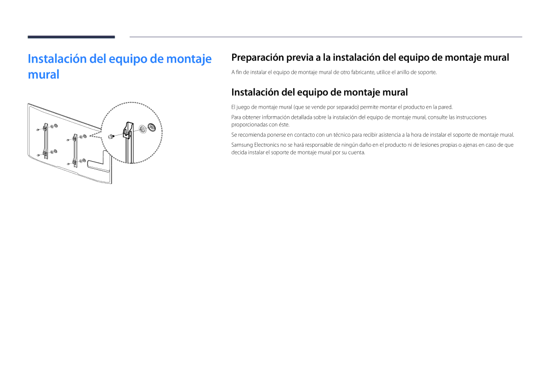 Samsung LH46UDDPUBB/EN manual Instalación del equipo de montaje mural 