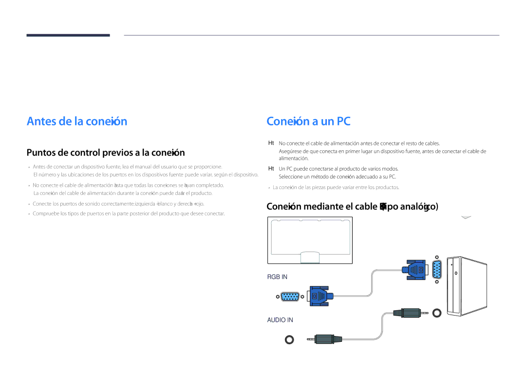 Samsung LH46UDDPUBB/EN manual Conexión y uso de un dispositivo fuente, Antes de la conexión 