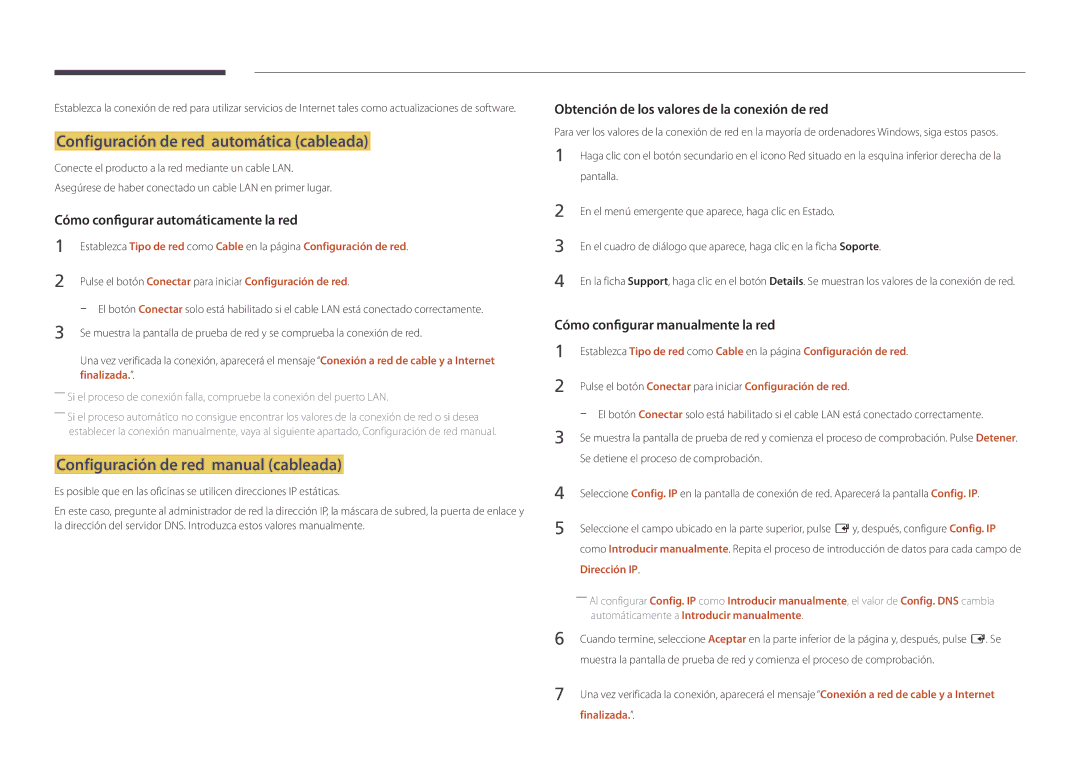 Samsung LH46UDDPUBB/EN Configuración de red automática cableada, Configuración de red manual cableada, Dirección IP 