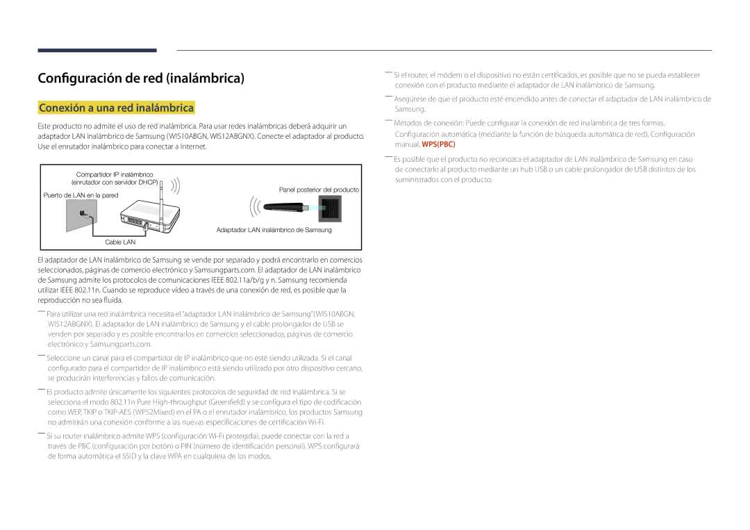 Samsung LH46UDDPUBB/EN manual Configuración de red inalámbrica, Conexión a una red inalámbrica 