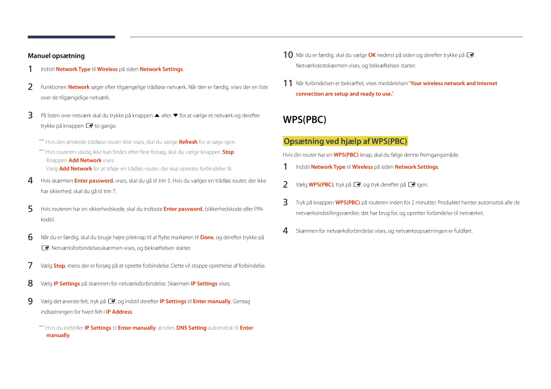 Samsung LH46UDDPUBB/EN manual Opsætning ved hjælp af Wpspbc, Vælg WPSPBC, tryk på E, og tryk derefter på E igen 