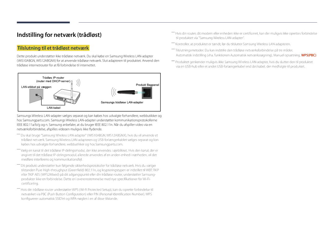 Samsung LH46UDDPUBB/EN manual Indstilling for netværk trådløst, Tilslutning til et trådløst netværk 