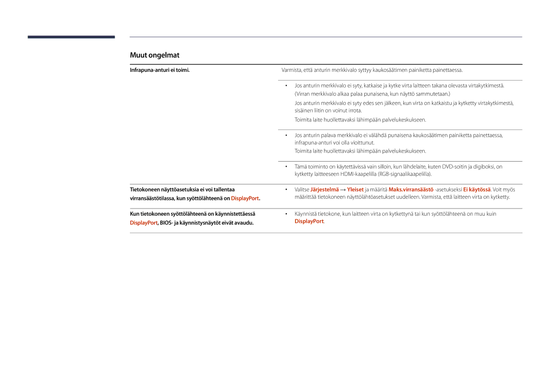 Samsung LH46UDDPUBB/EN manual Infrapuna-anturi ei toimi 