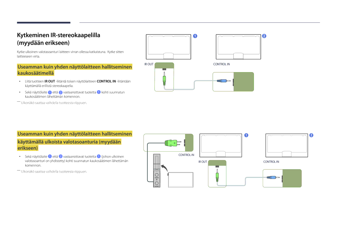 Samsung LH46UDDPUBB/EN Kytkeminen IR-stereokaapelilla Myydään erikseen, Useamman kuin yhden näyttölaitteen hallitseminen 