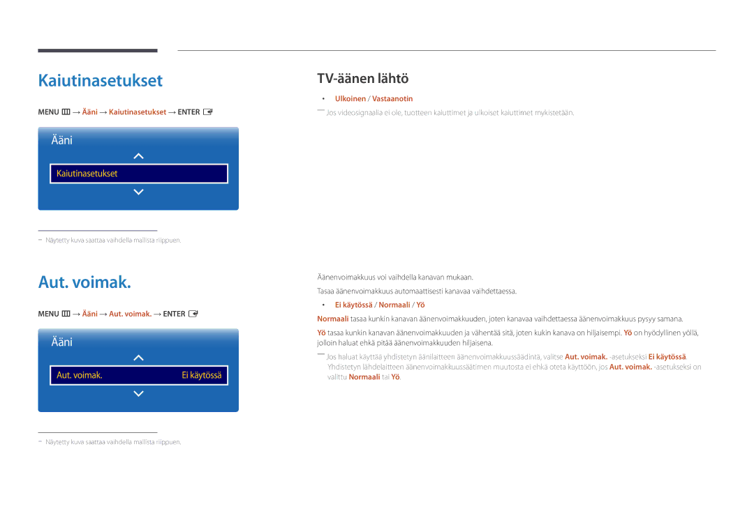 Samsung LH46UDDPUBB/EN manual Kaiutinasetukset, Aut. voimak, TV-äänen lähtö 