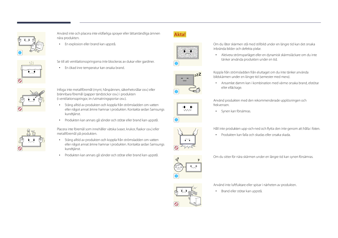 Samsung LH46UDDPUBB/EN manual Brännbara föremål papper tändstickor osv. i produkten 