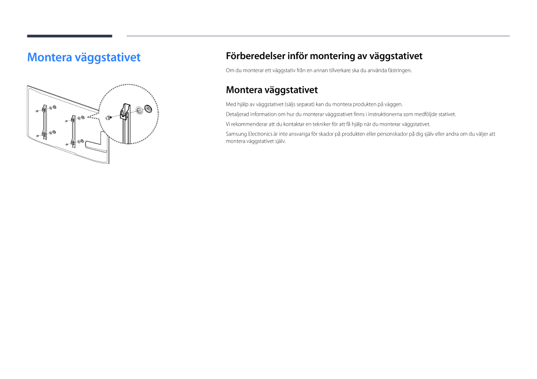 Samsung LH46UDDPUBB/EN manual Montera väggstativet, Förberedelser inför montering av väggstativet 