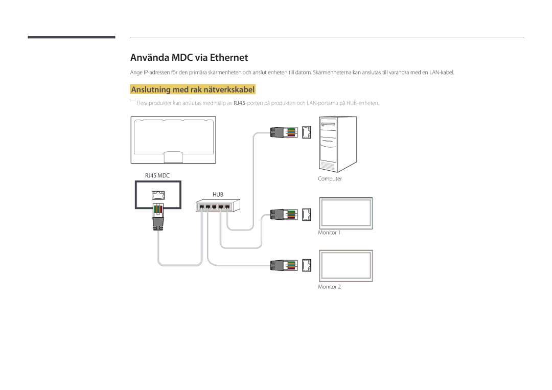 Samsung LH46UDDPUBB/EN manual Använda MDC via Ethernet, Anslutning med rak nätverkskabel 