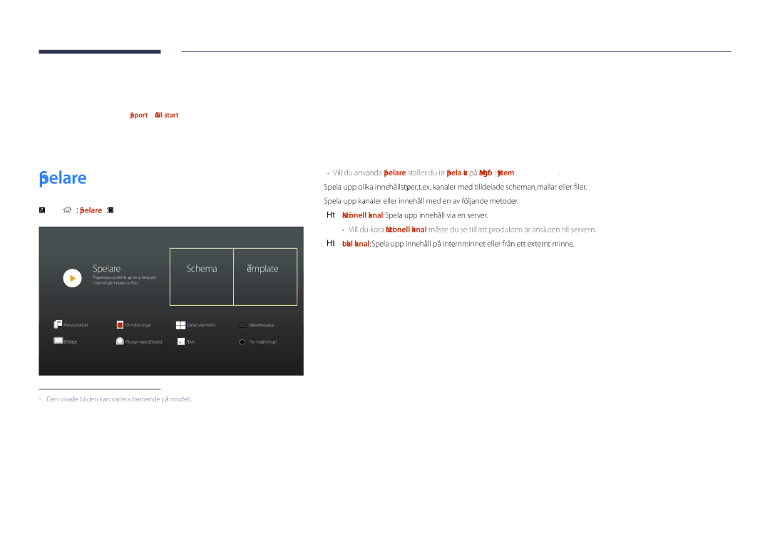 Samsung LH46UDDPUBB/EN manual Hemfunktion, Schema Template, Home → Spelare →ENTER E 