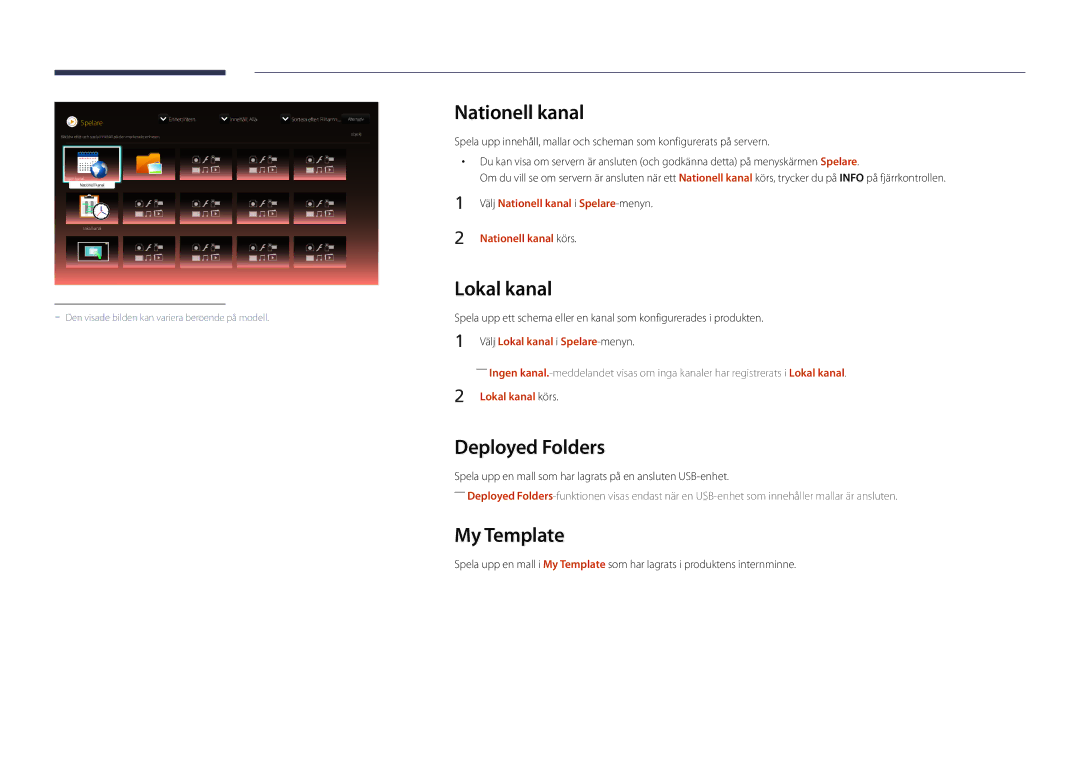 Samsung LH46UDDPUBB/EN manual Nationell kanal, Lokal kanal, Deployed Folders, My Template 